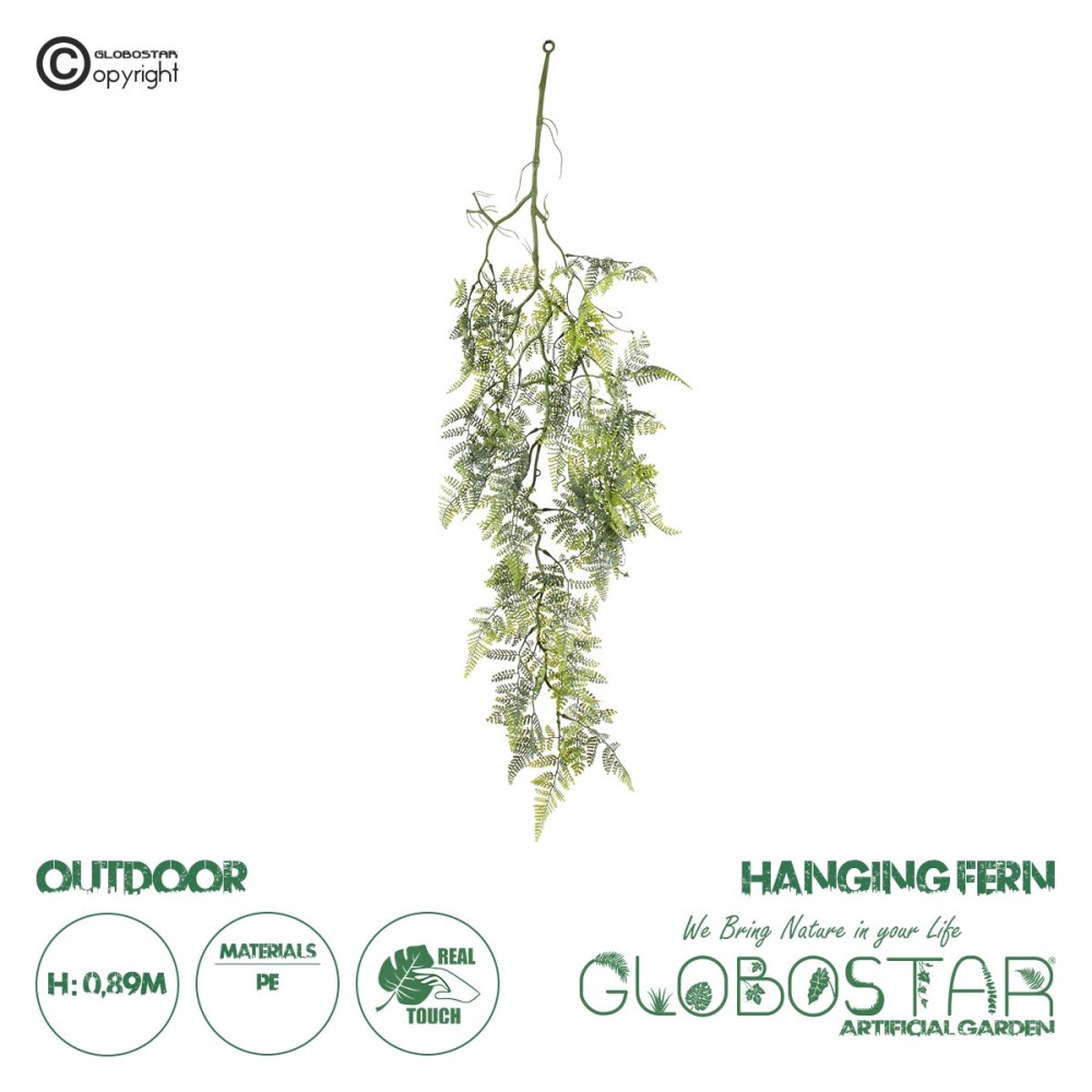 GloboStar® Artificial Garden FERN HANGING BRANCH 20413 Τεχνητό Διακοσμητικό Κρεμαστό Φυτό Φτέρη Υ89cm